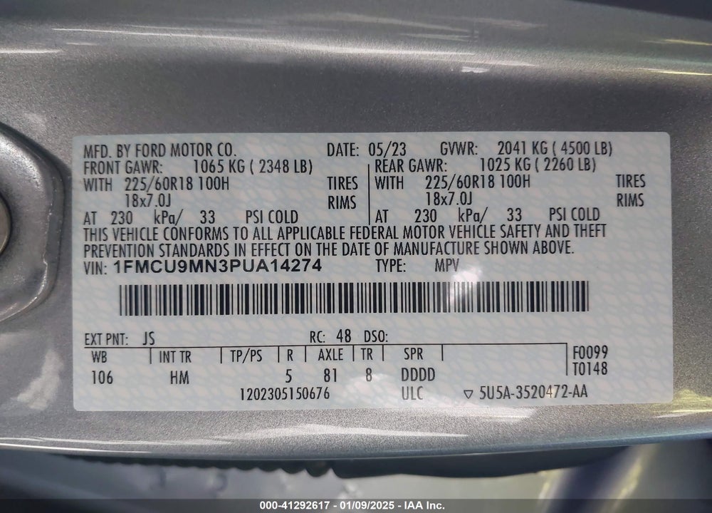2023 FORD ESCAPE ST LINE VIN: 1FMCU9MN3PUA14274