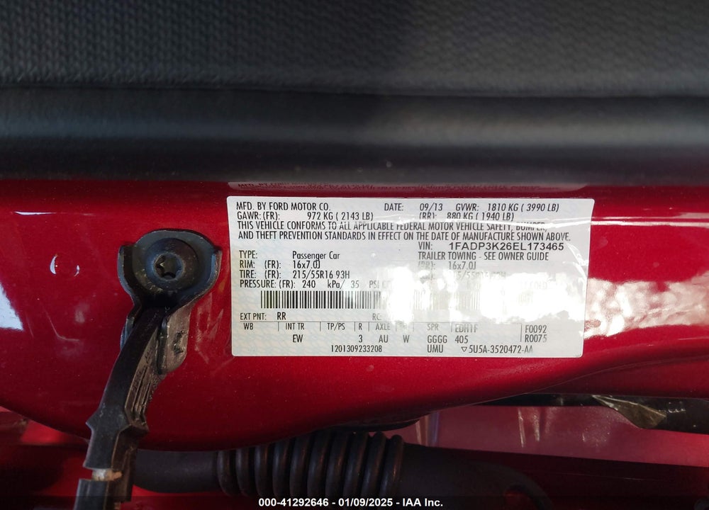2014 FORD FOCUS VIN: 1FADP3K26EL173465