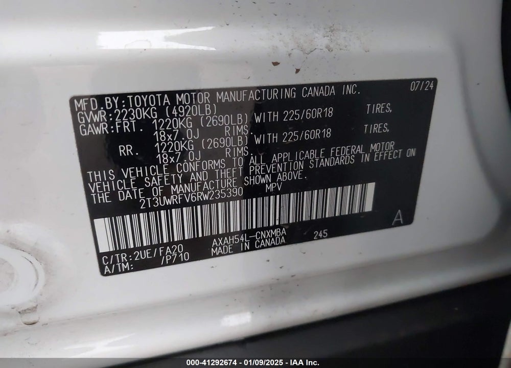 2024 TOYOTA RAV4 HYBRID WOODLAND EDITION VIN: 2T3UWRFV6RW235390