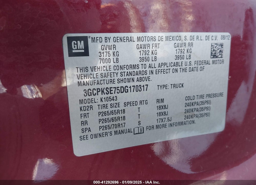 2013 CHEVROLET SILVERADO 1500 LT VIN: 3GCPKSE75DG170317