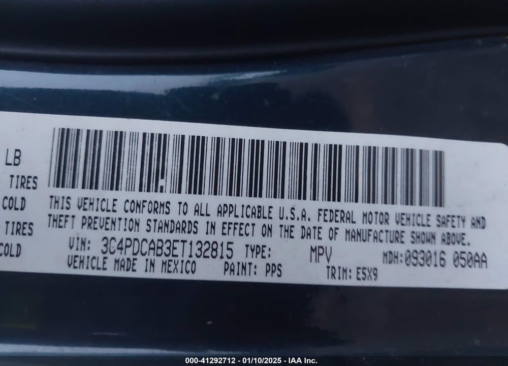2014 DODGE JOURNEY VIN: 3C4PDCAB3ET132815
