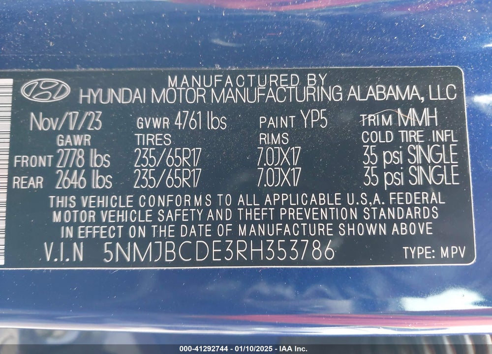 2024 HYUNDAI TUCSON SEL VIN: 5NMJBCDE3RH353786