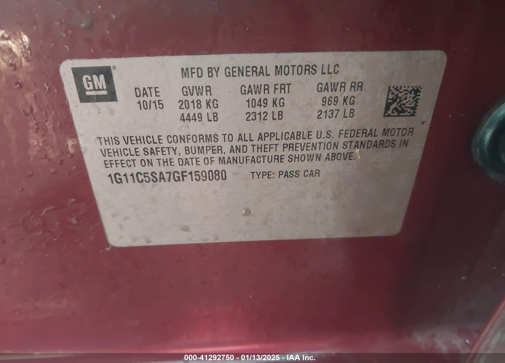 2016 CHEVROLET MALIBU LIMITED VIN: 1G11C5SA7GF159080