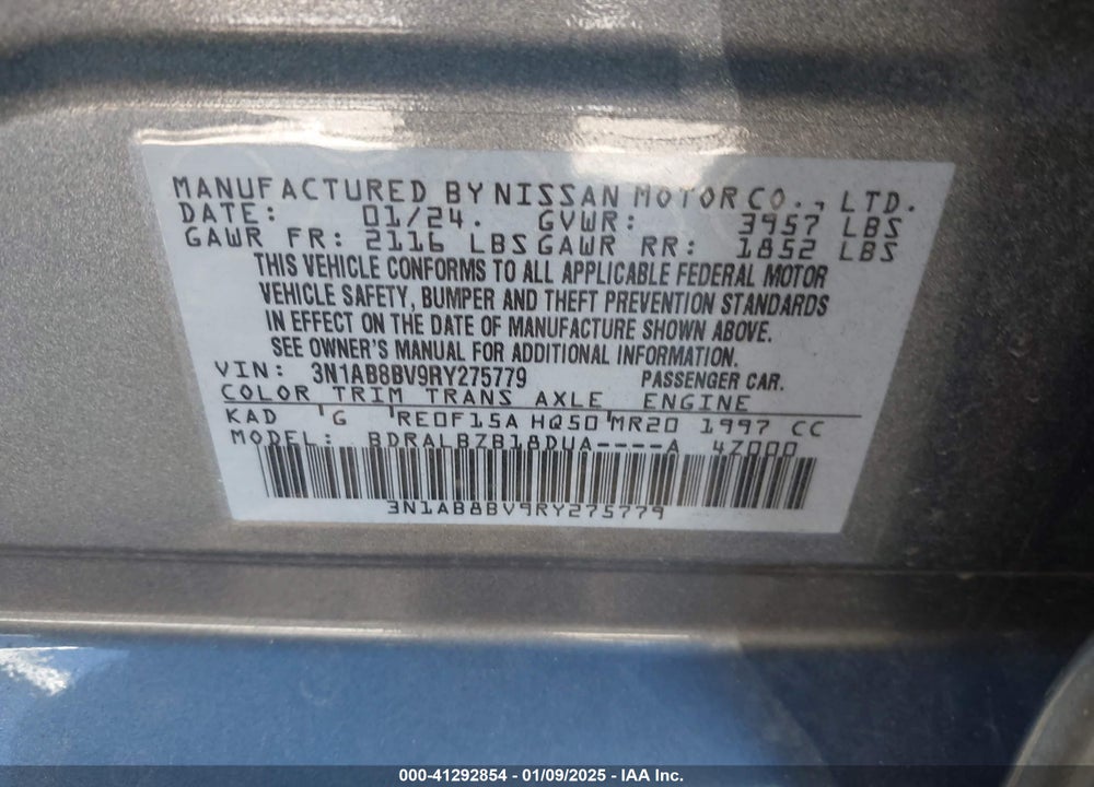 2024 NISSAN SENTRA VIN: 3N1AB8BV9RY275779