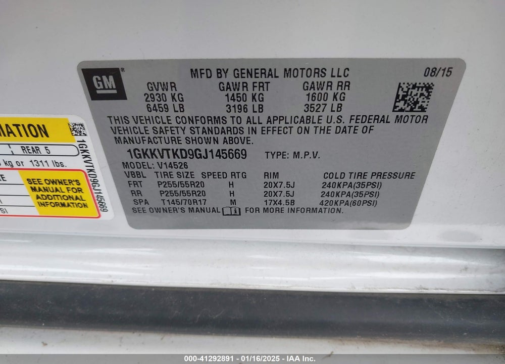 2016 GMC ACADIA DENALI VIN: 1GKKVTKD9GJ145669