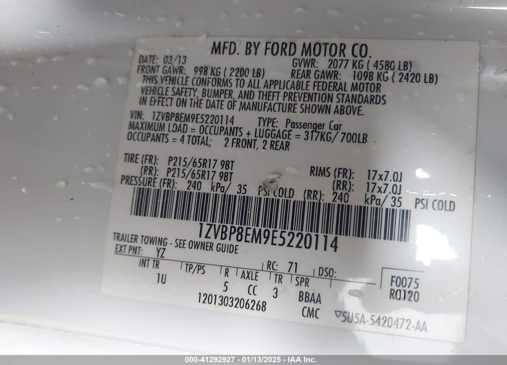 2014 FORD MUSTANG VIN: 1ZVBP8EM9E5220114