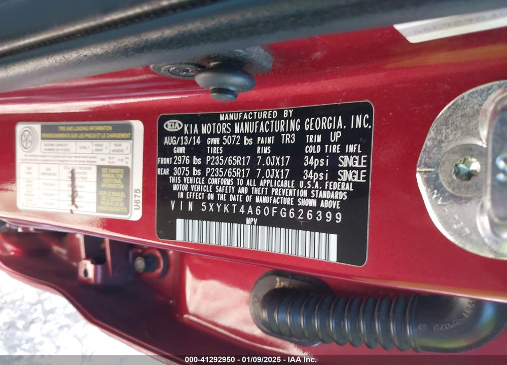 2015 KIA SORENTO LX VIN: 5XYKT4A60FG626399