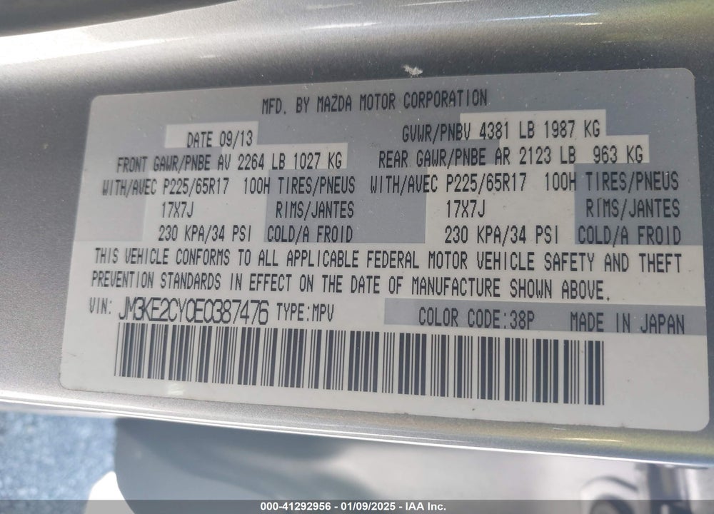 2014 MAZDA CX-5 TOURING VIN: JM3KE2CY0E0387476