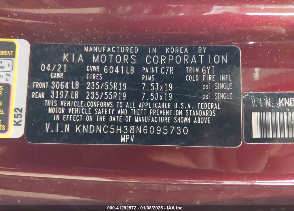 2022 KIA CARNIVAL MPV EX VIN: KNDNC5H38N6095730