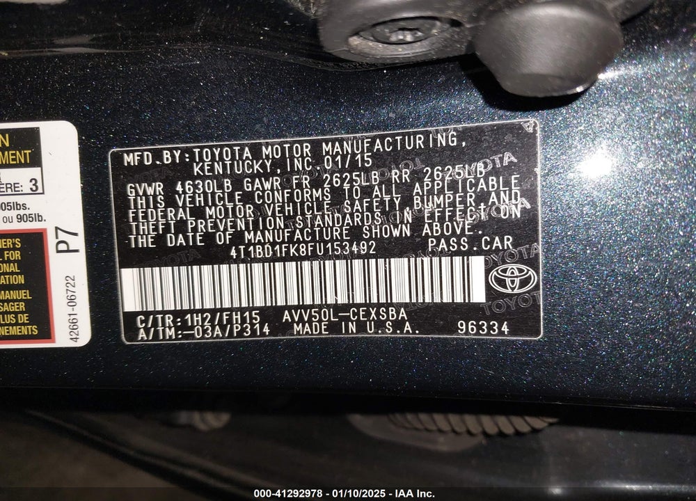 2015 TOYOTA CAMRY HYBRID SE VIN: 4T1BD1FK8FU153492