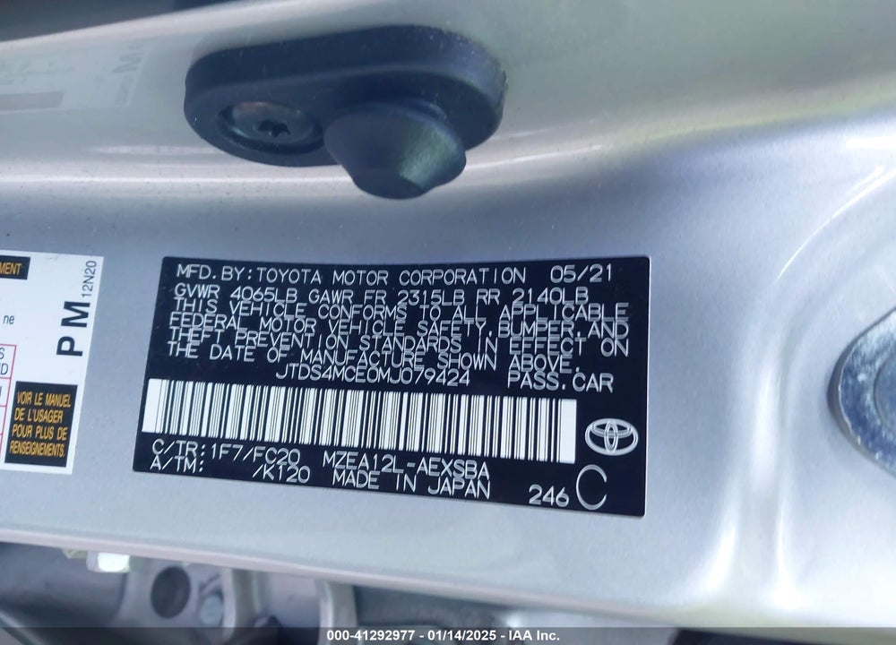 2021 TOYOTA COROLLA VIN: JTDS4MCE0MJ079424