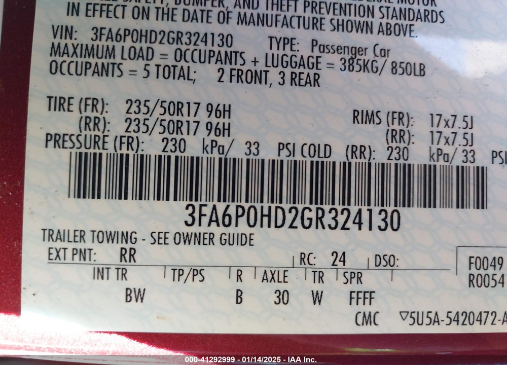 2016 FORD FUSION SE VIN: 3FA6P0HD2GR324130