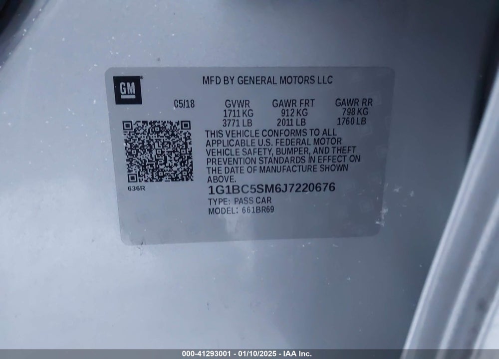 2018 CHEVROLET CRUZE VIN: 1G1BC5SM6J7220676