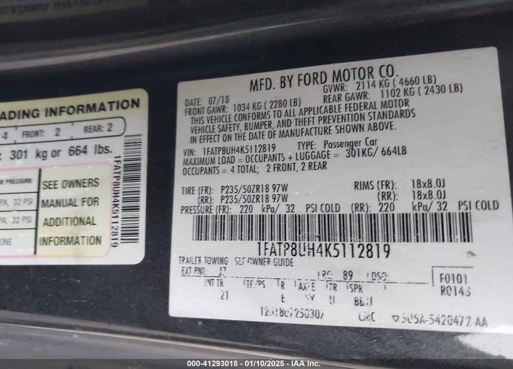 2019 FORD MUSTANG VIN: 1FATP8UH4K5112819