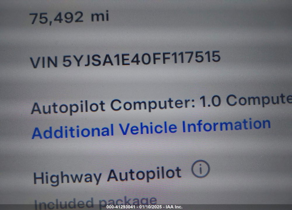 2015 TESLA MODEL S 85D/P85D VIN: 5YJSA1E40FF117515