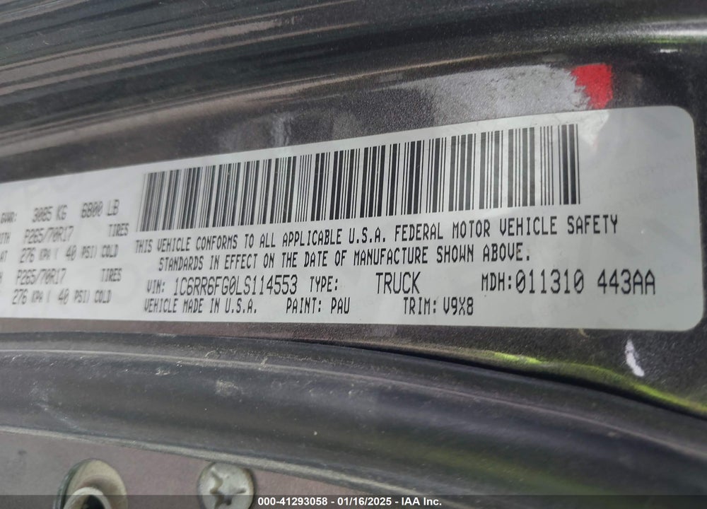 2020 RAM 1500 CLASSIC VIN: 1C6RR6FG0LS114553