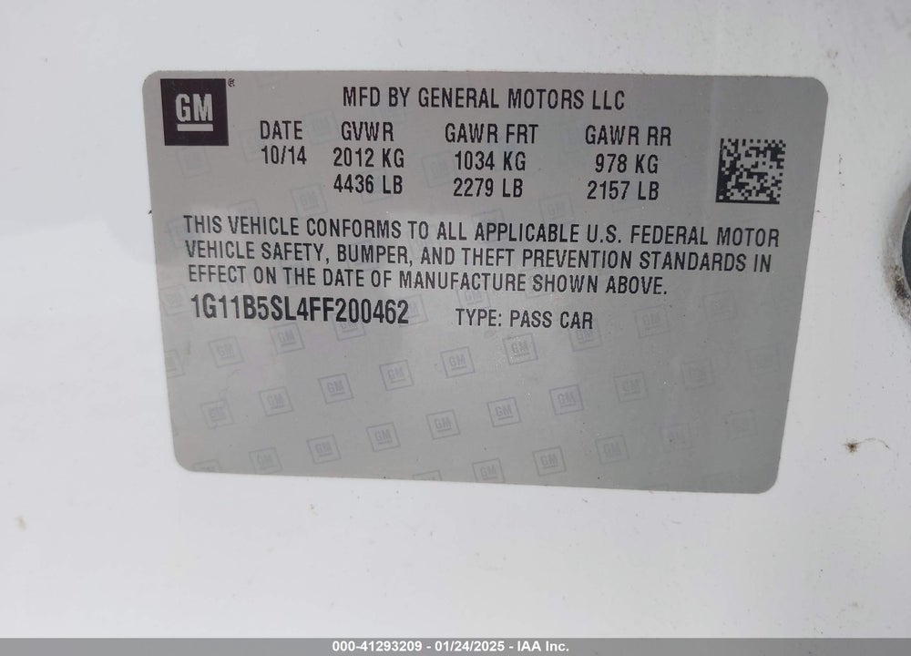 2015 CHEVROLET MALIBU VIN: 1G11B5SL4FF200462