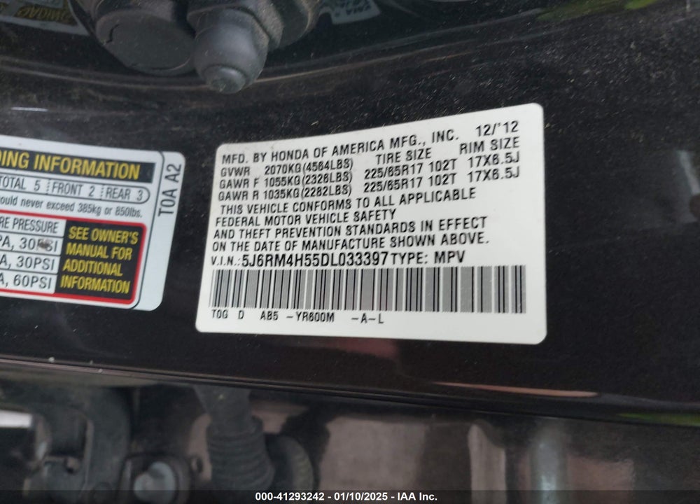 2013 HONDA CR-V EX VIN: 5J6RM4H55DL033397