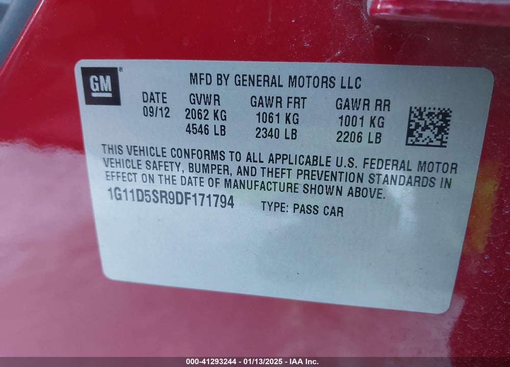 2013 CHEVROLET MALIBU ECO VIN: 1G11D5SR9DF171794