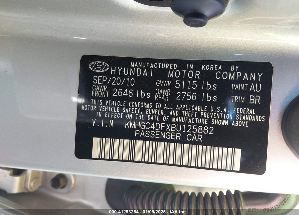 2011 HYUNDAI GENESIS 4.6 VIN: KMHGC4DFXBU125882