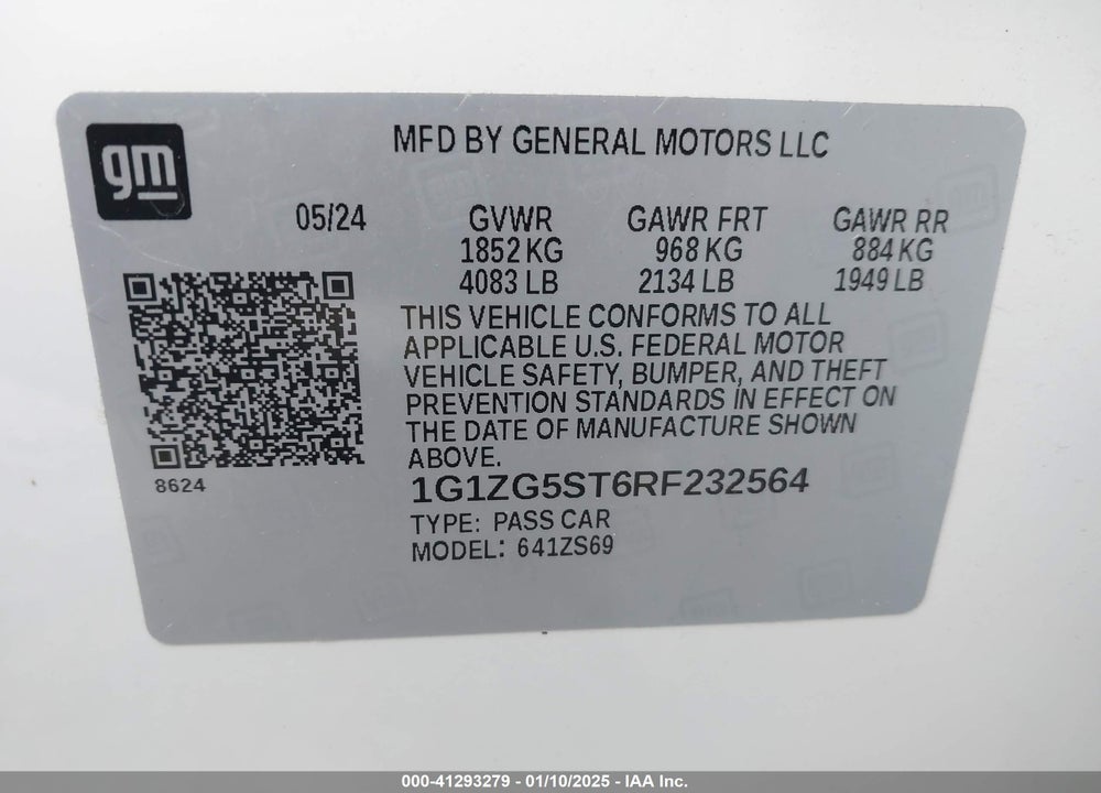 2024 CHEVROLET MALIBU VIN: 1G1ZG5ST6RF232564