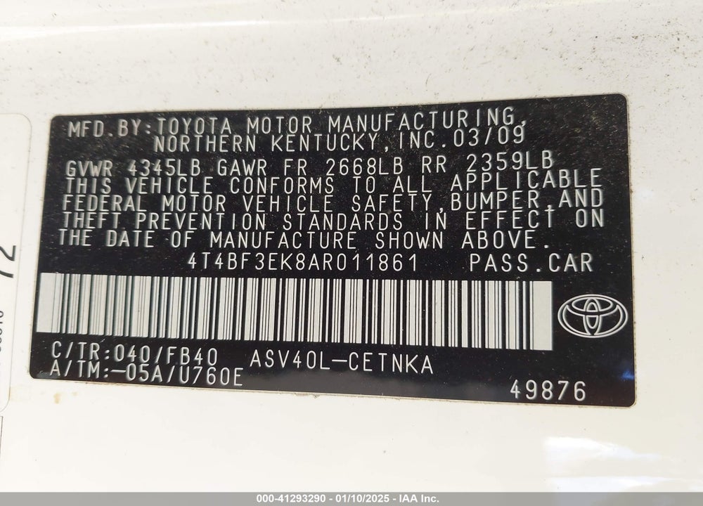 2010 TOYOTA CAMRY LE VIN: 4T4BF3EK8AR011861