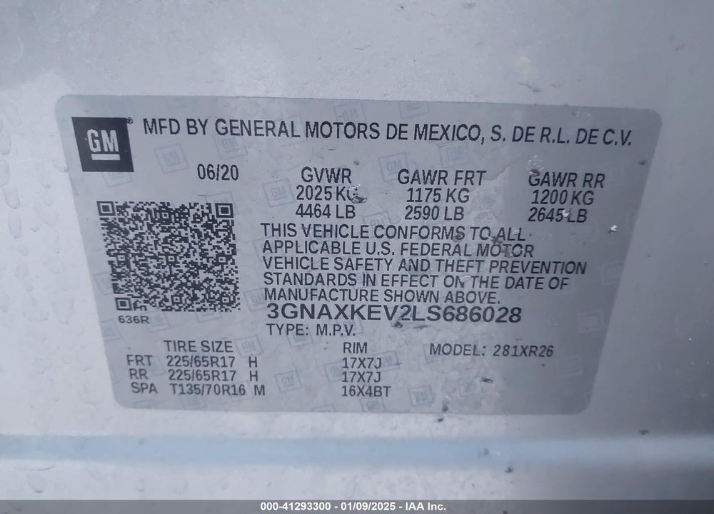 2020 CHEVROLET EQUINOX FWD LT 1.5L TURBO VIN: 3GNAXKEV2LS686028