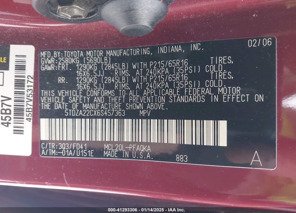 2006 TOYOTA SIENNA XLE VIN: 5TDZA22CX6S457363
