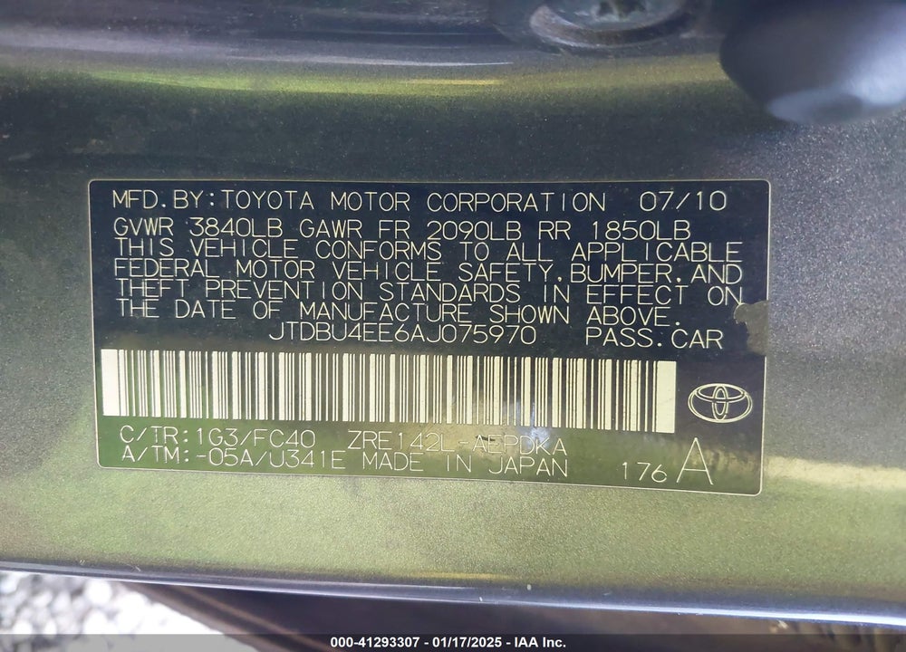 2010 TOYOTA COROLLA VIN: JTDBU4EE6AJ075970