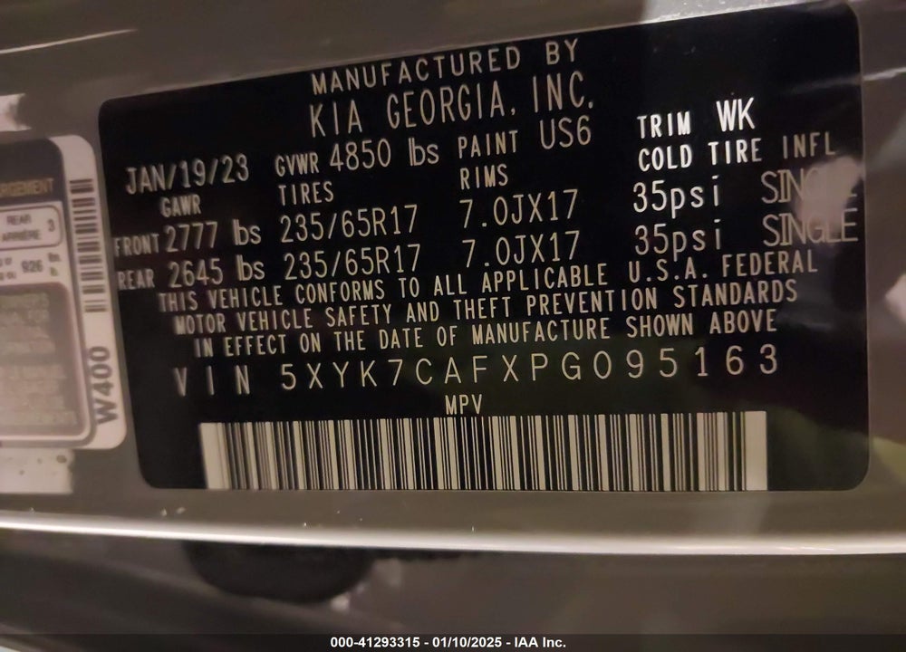 2023 KIA SPORTAGE VIN: 5XYK7CAFXPG095163