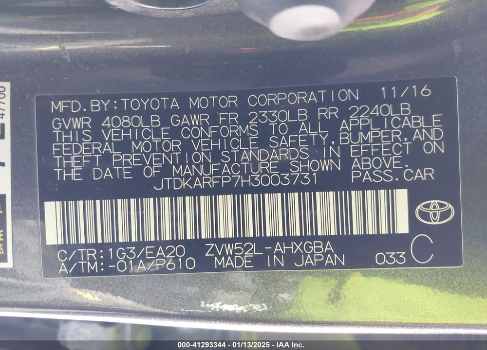2017 TOYOTA PRIUS PRIME PREMIUM VIN: JTDKARFP7H3003731