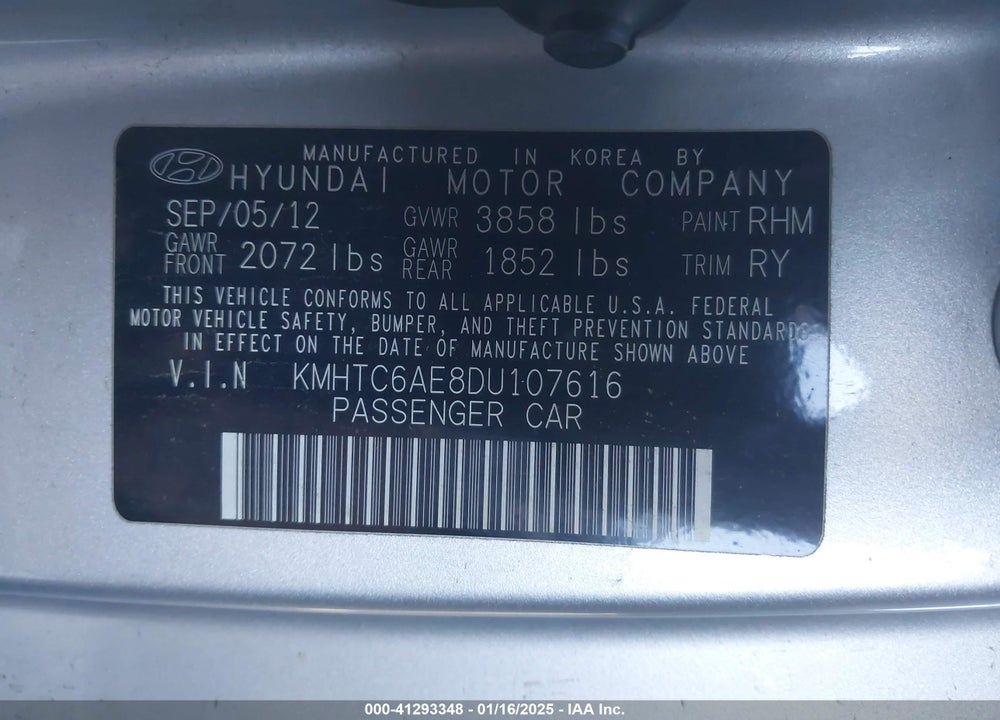 2013 HYUNDAI VELOSTER VIN: KMHTC6AE8DU107616