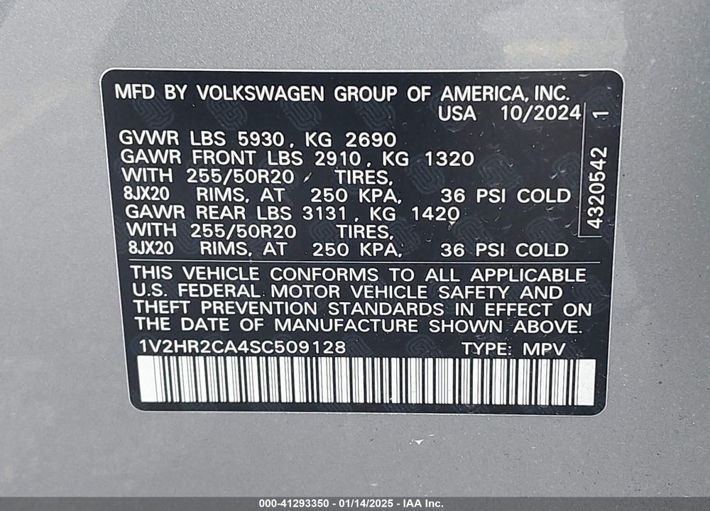 2025 VOLKSWAGEN ATLAS 2.0T SE W/TECHNOLOGY VIN: 1V2HR2CA4SC509128