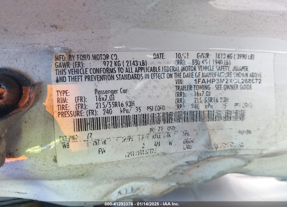 2012 FORD FOCUS SEL VIN: 1FAHP3M2XCL268672