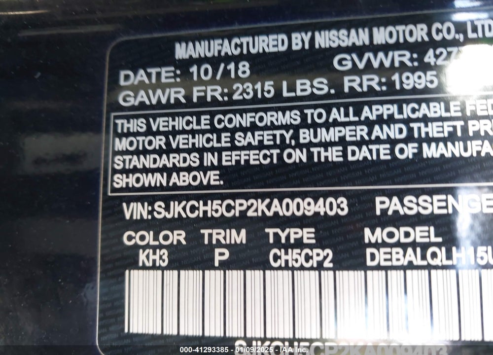2019 INFINITI QX30 LUXE VIN: SJKCH5CP2KA009403