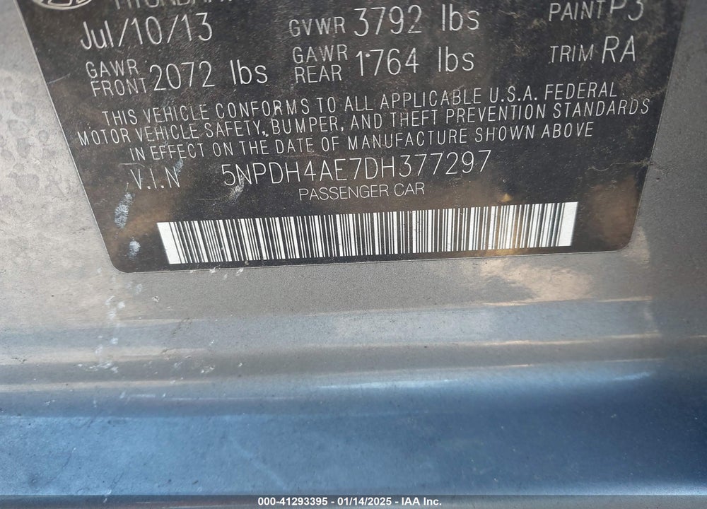 2013 HYUNDAI ELANTRA VIN: 5NPDH4AE7DH377297