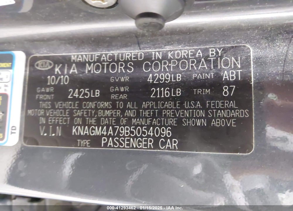 2011 KIA OPTIMA LX VIN: KNAGM4A79B5054096