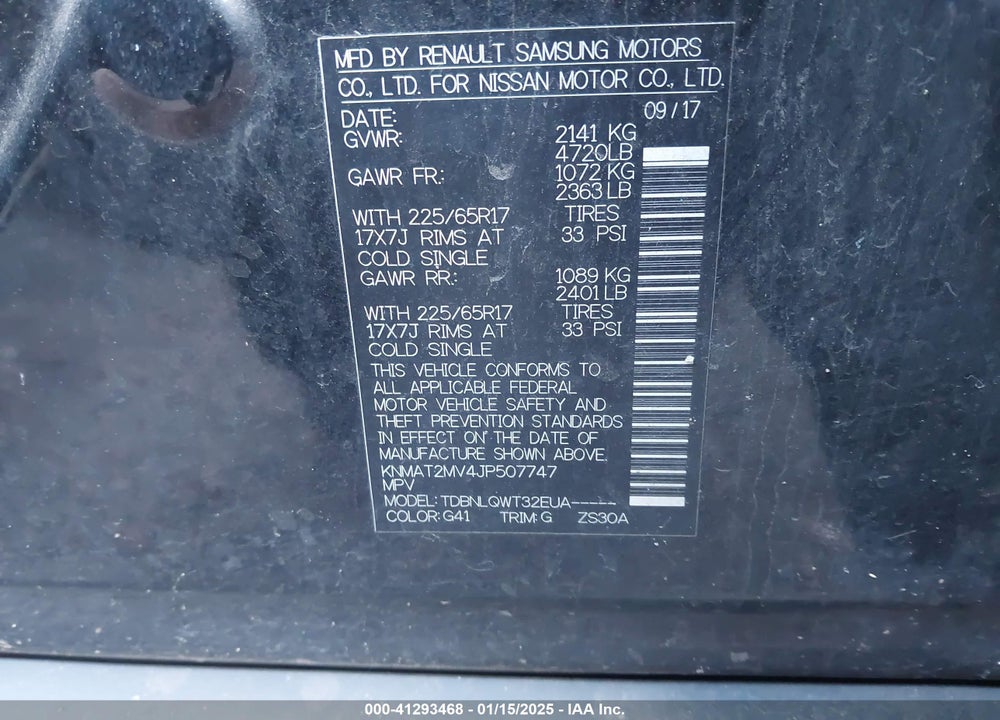2018 NISSAN ROGUE SV VIN: KNMAT2MV4JP507747