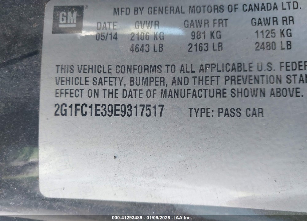 2014 CHEVROLET CAMARO VIN: 2G1FC1E39E9317517