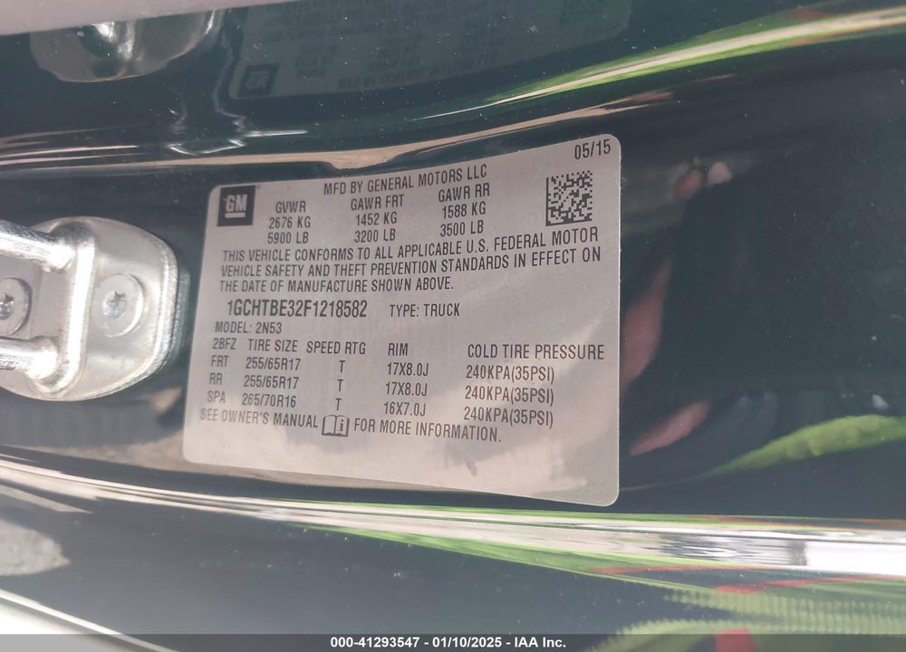 2015 CHEVROLET COLORADO LT VIN: 1GCHTBE32F1218582