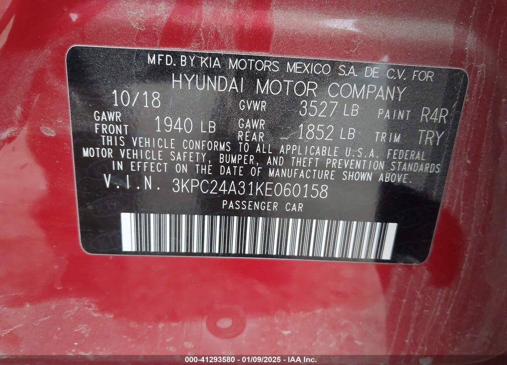 2019 HYUNDAI ACCENT SE VIN: 3KPC24A31KE060158