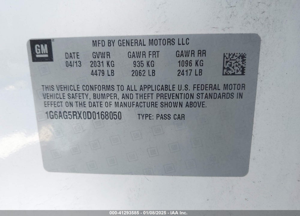 2013 CADILLAC ATS VIN: 1G6AG5RX0D0168050