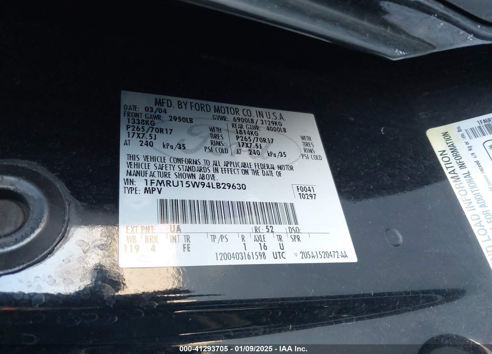 2004 FORD EXPEDITION XLT VIN: 1FMRU15W94LB29630