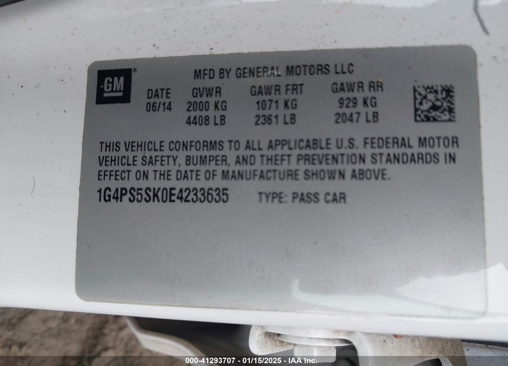 2014 BUICK VERANO VIN: 1G4PS5SK0E4233635