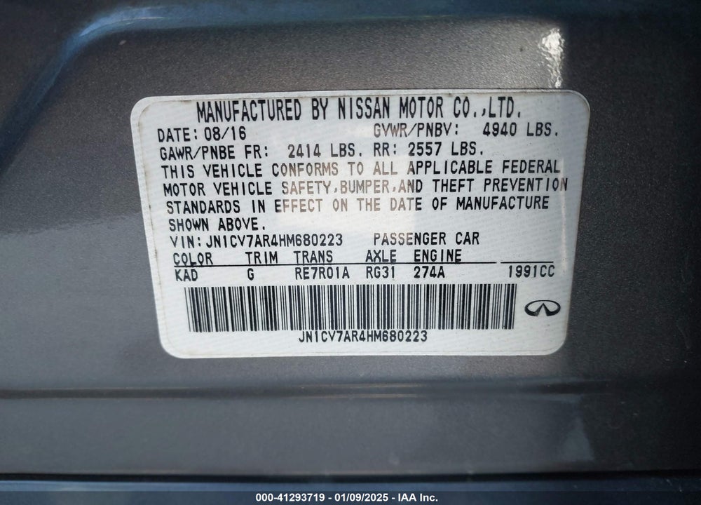 2017 INFINITI Q50 VIN: JN1CV7AR4HM680223