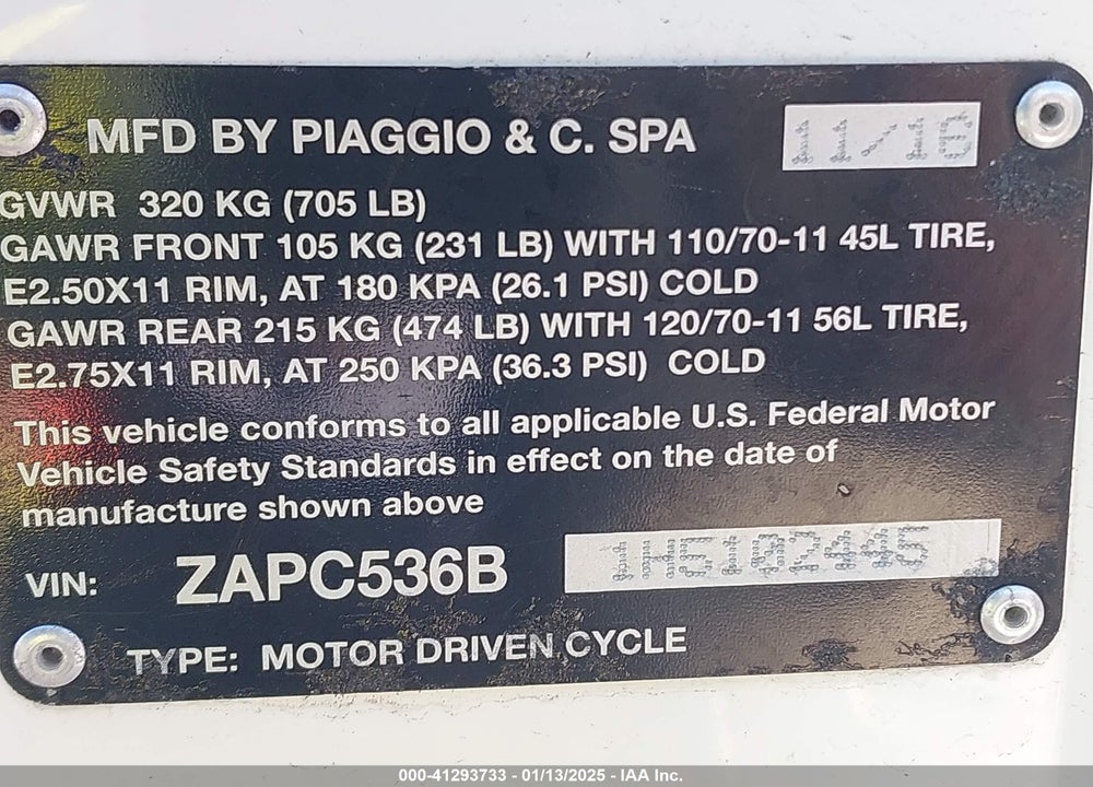 2017 VESPA PRIMAVERA 50 4V IE VIN: ZAPC536B1H5102445