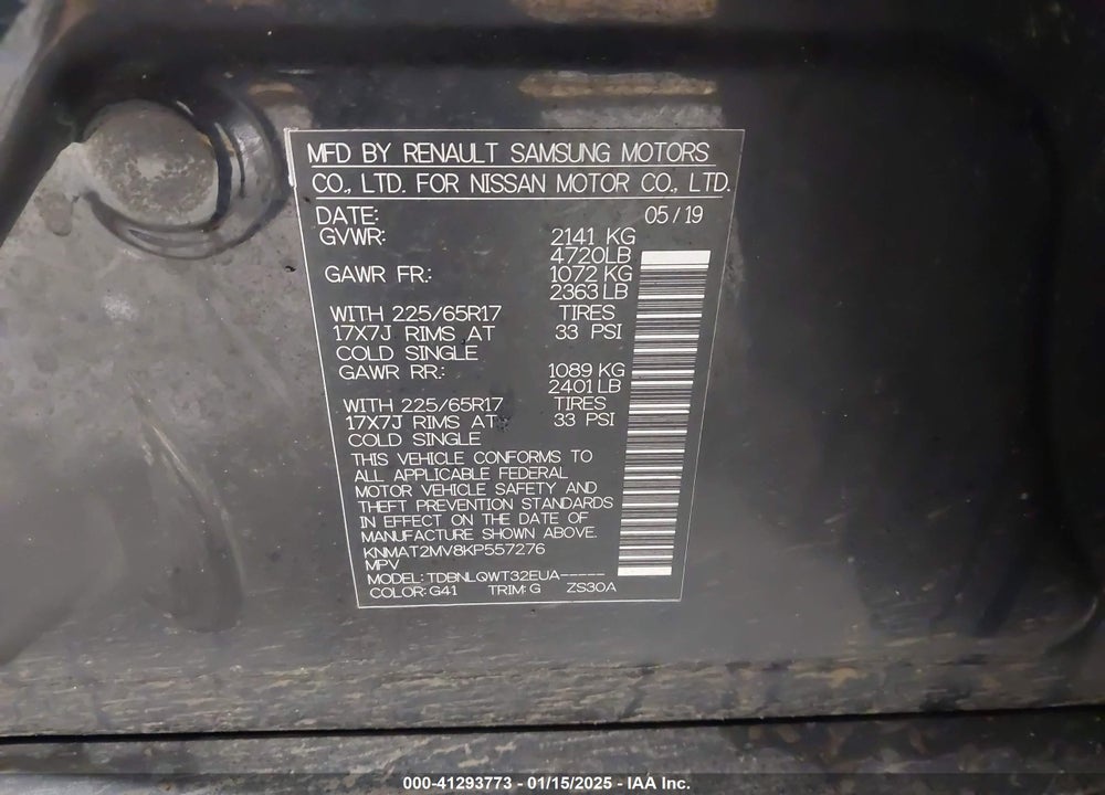 2019 NISSAN ROGUE SV VIN: KNMAT2MV8KP557276
