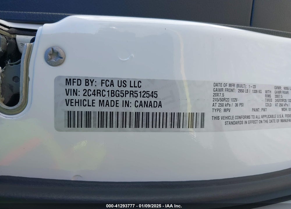 2023 CHRYSLER PACIFICA TOURING L VIN: 2C4RC1BG5PR512545