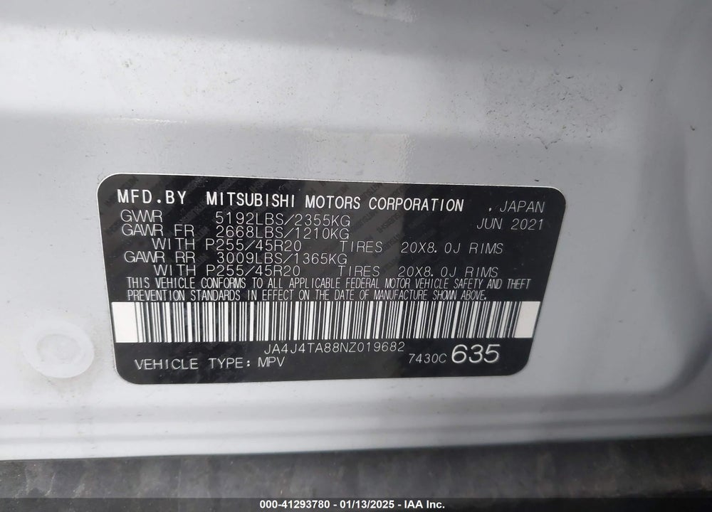 2022 MITSUBISHI OUTLANDER VIN: JA4J4TA88NZ019682