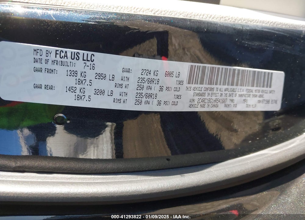 2017 CHRYSLER PACIFICA TOURING L VIN: 2C4RC1BG1HR541607